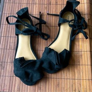 Ruffle front wrap around sandals